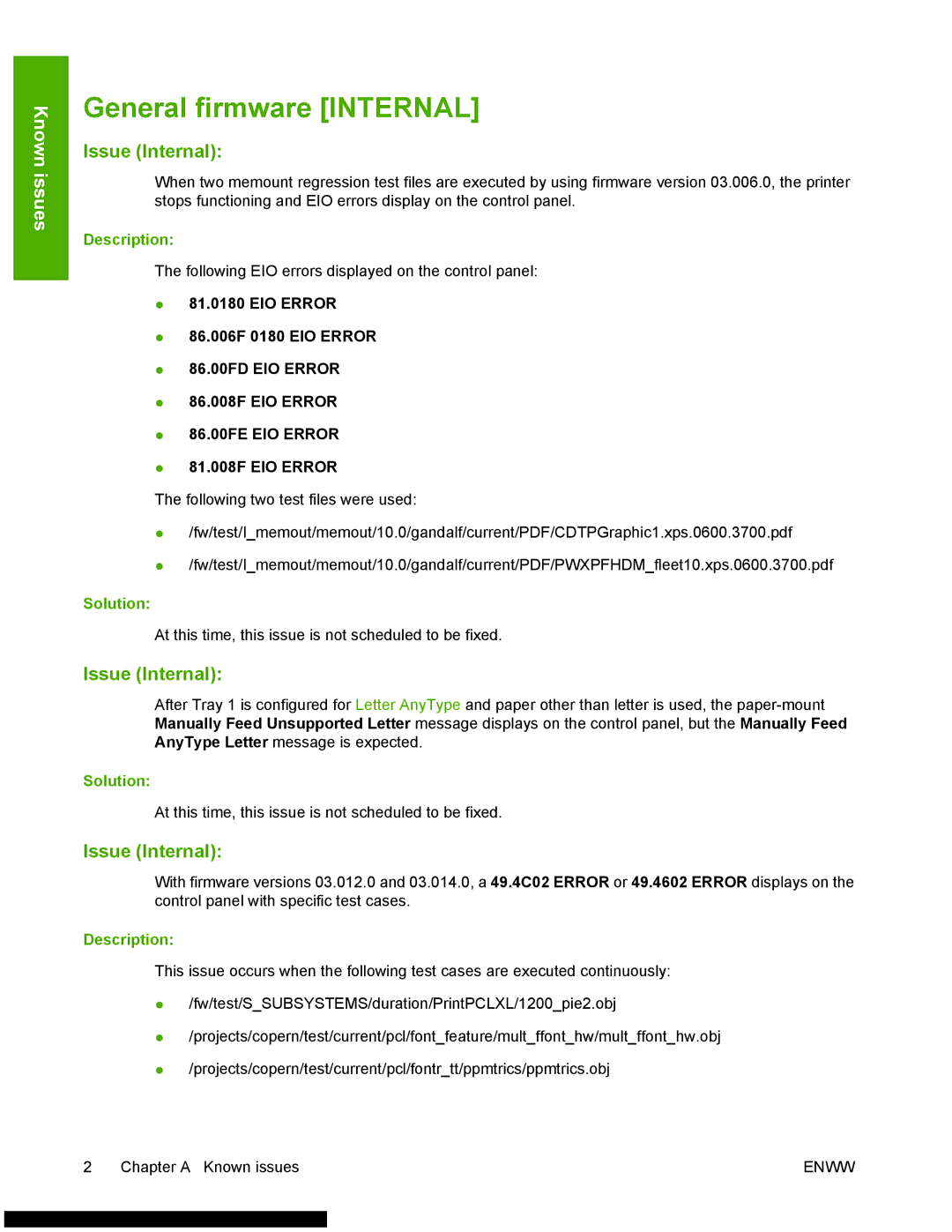 HP 3500 manual General firmware Internal 