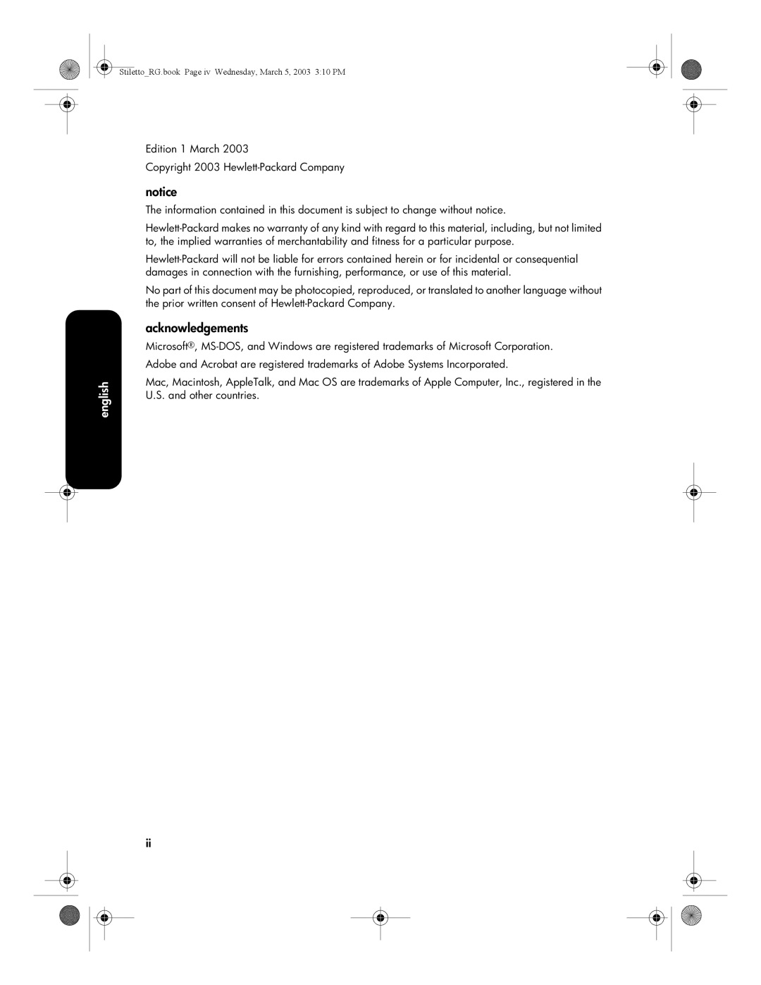 HP 3500 manual Acknowledgements 