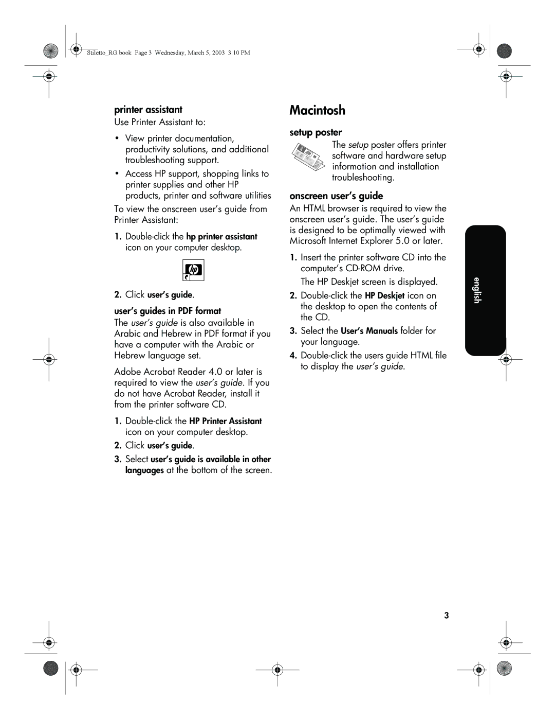 HP 3500 manual Macintosh, Printer assistant 