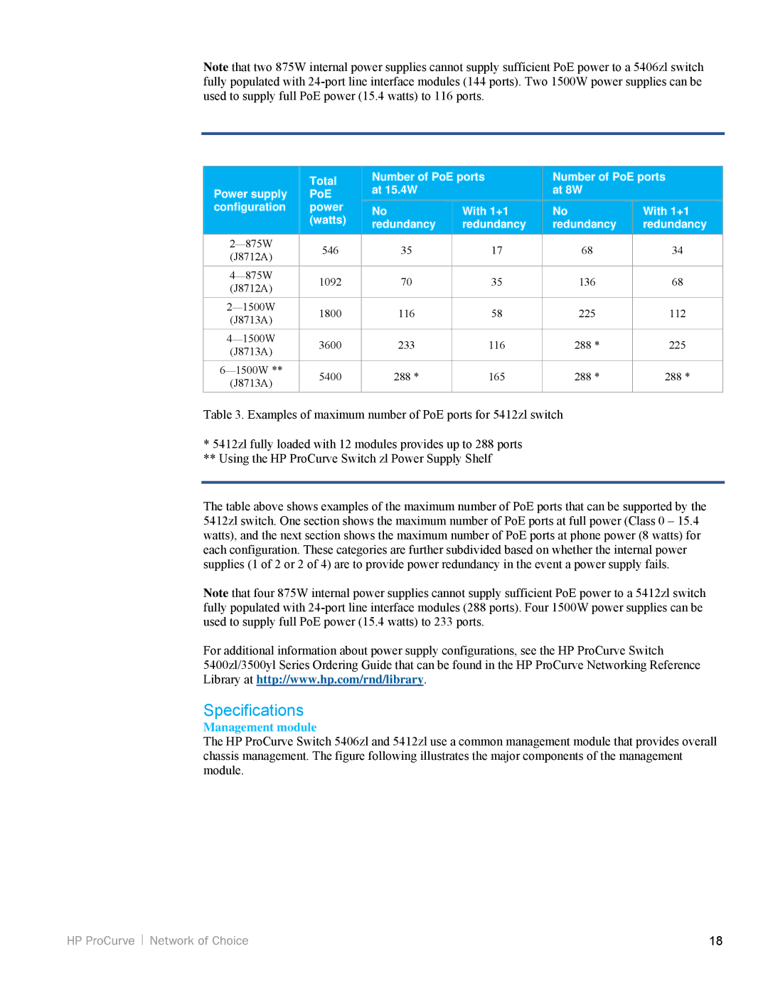 HP 3500yl, 5200zl manual Specifications 