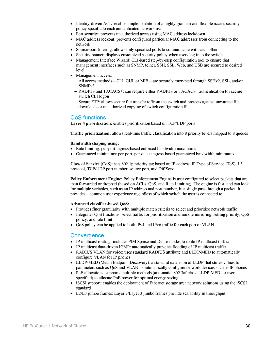 HP 3500yl, 5200zl manual QoS functions, Convergence, Bandwidth shaping using, Advanced classifier-based QoS 