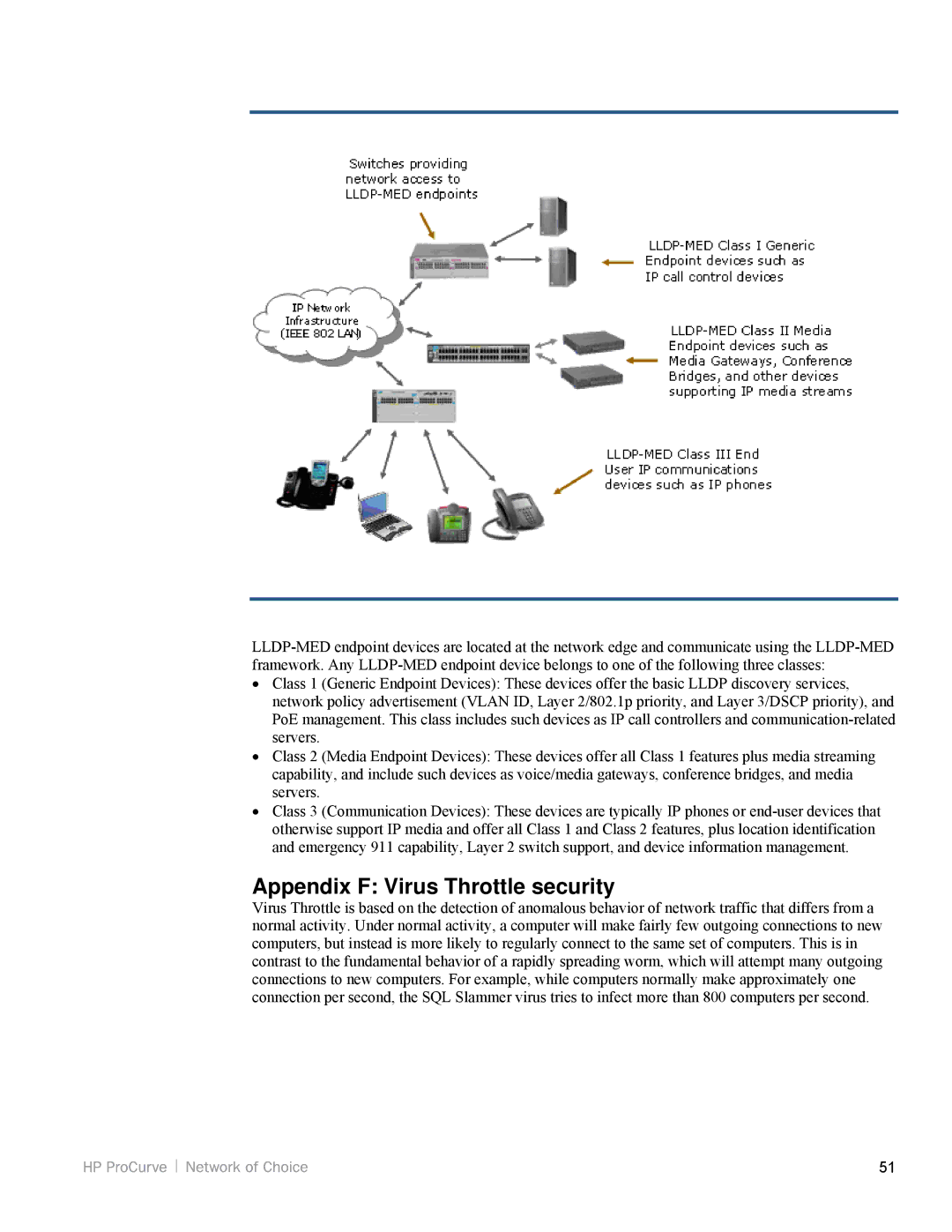 HP 5200zl, 3500yl manual Appendix F Virus Throttle security 