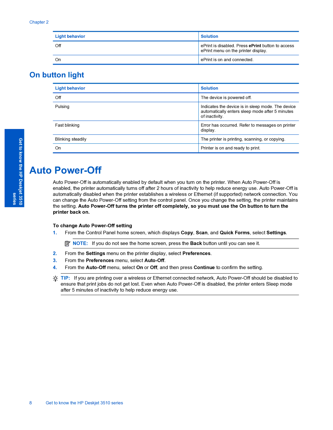 HP 3510 manual To change Auto Power-Off setting 