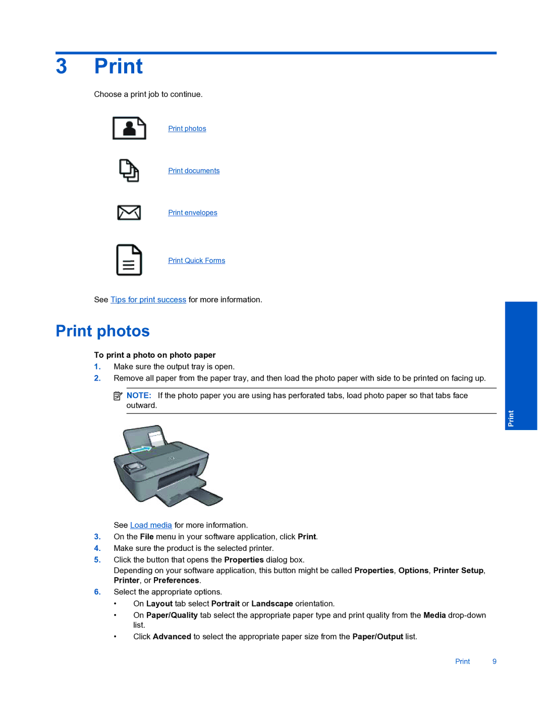 HP 3510 manual Print photos, To print a photo on photo paper 