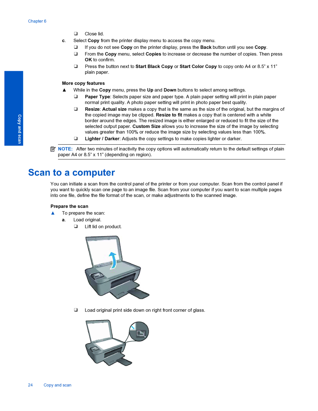 HP 3510 manual Scan to a computer, More copy features, Prepare the scan 