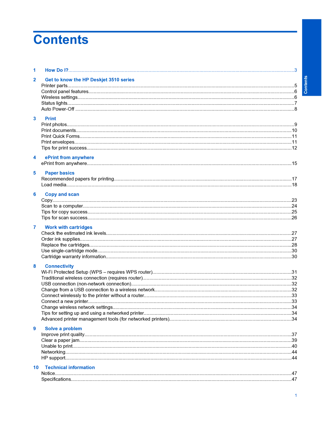 HP 3510 manual Contents 