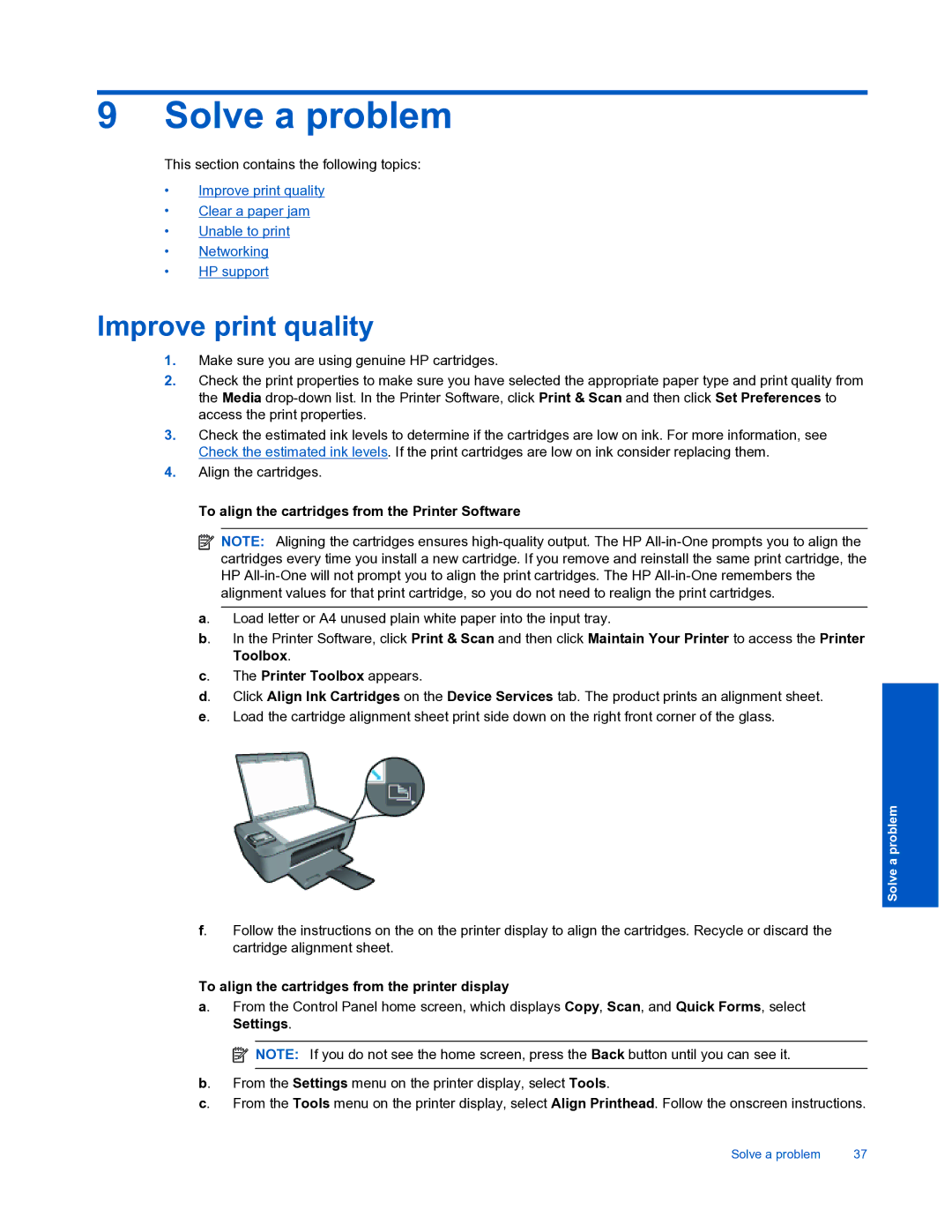 HP 3510 manual Solve a problem, Improve print quality 