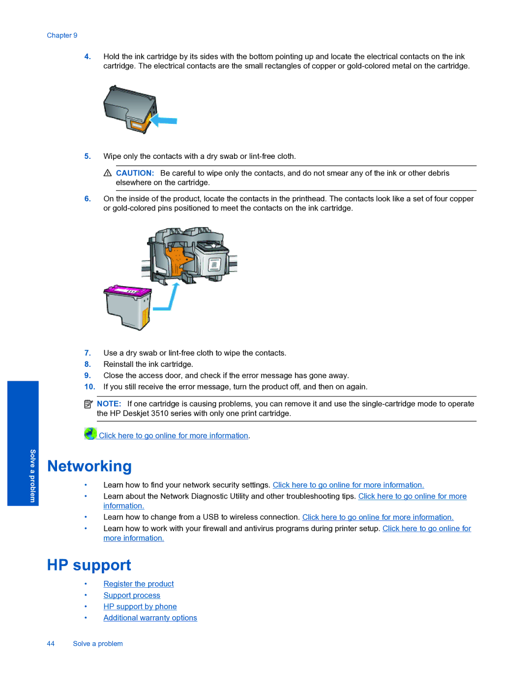 HP 3510 manual Networking, HP support 