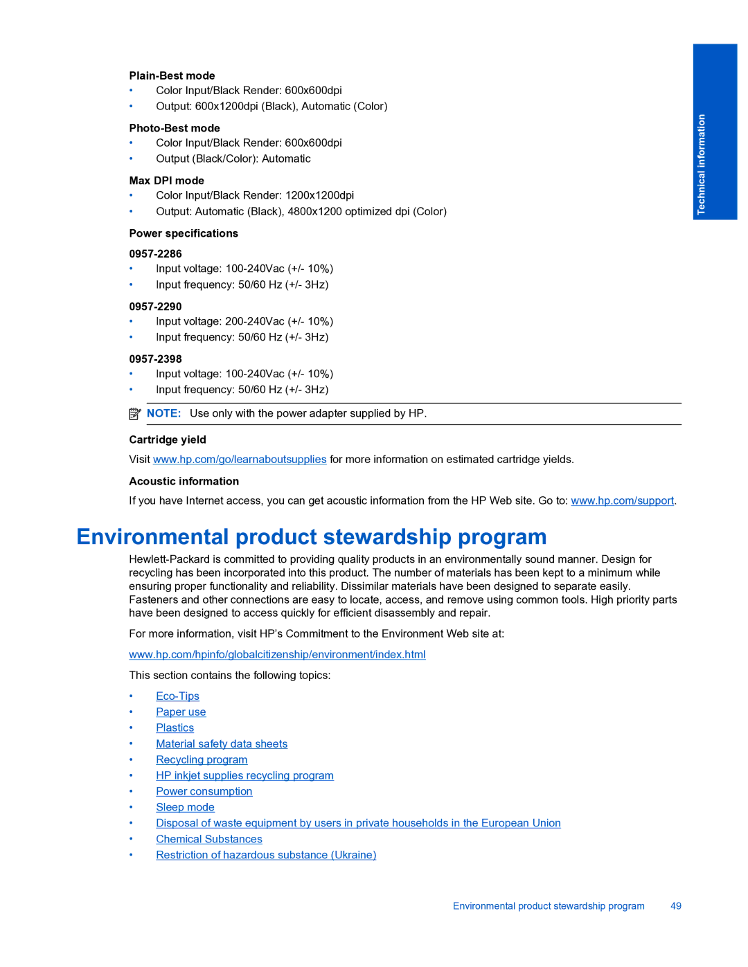 HP 3510 manual Environmental product stewardship program 