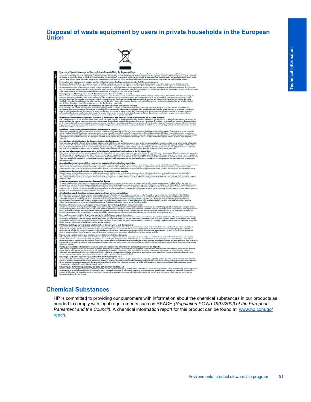 HP 3510 manual Chemical Substances 