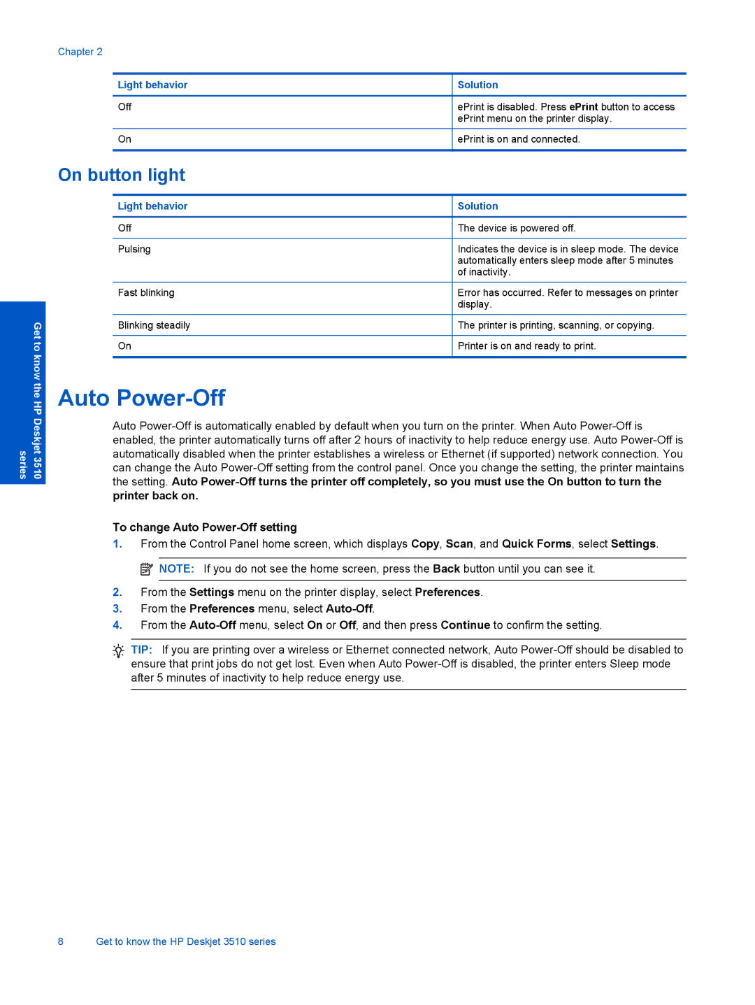 HP 3511, 3512, 3510 manual To change Auto Power-Off setting 