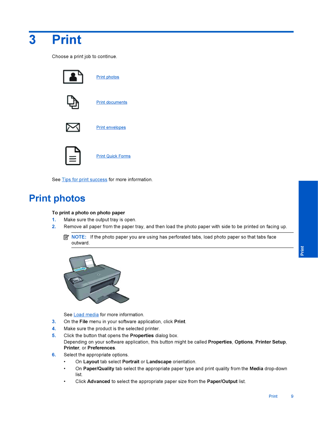 HP 3510, 3512, 3511 manual Print photos, To print a photo on photo paper 