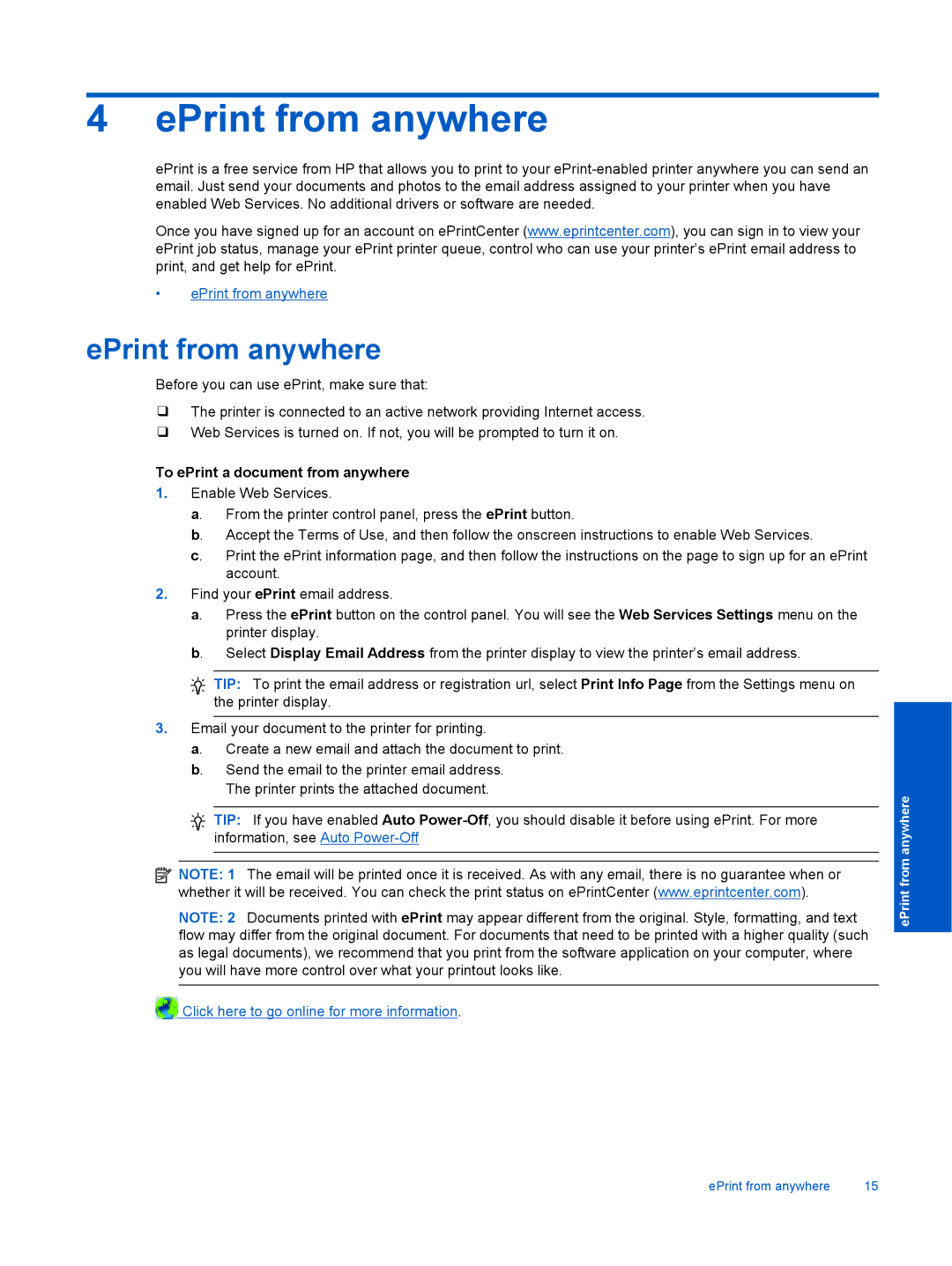 HP 3510, 3512, 3511 manual EPrint from anywhere, To ePrint a document from anywhere 