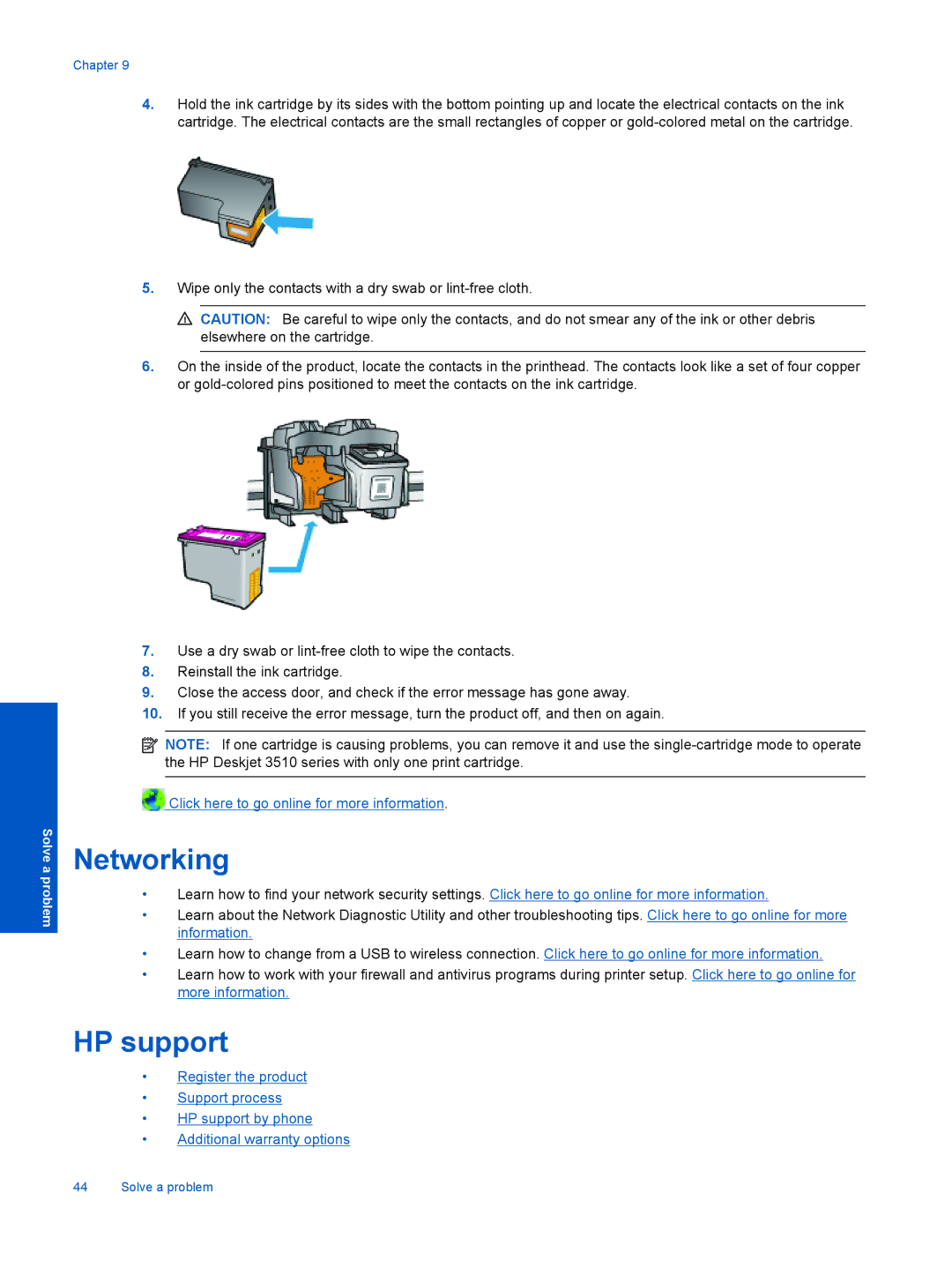 HP 3511, 3512, 3510 manual Networking, HP support 