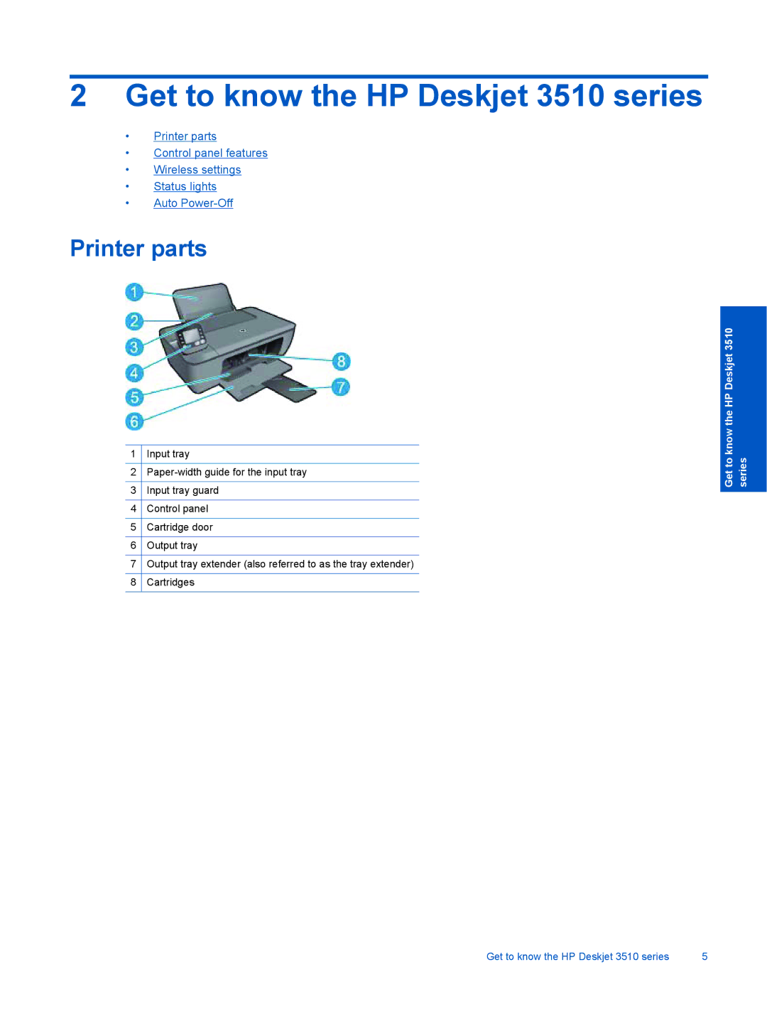 HP 3511, 3512 manual Get to know the HP Deskjet 3510 series, Printer parts 