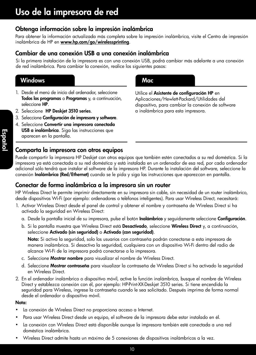 HP 3512, 3511 manual Uso de la impresora de red, Comparta la impresora con otros equipos 