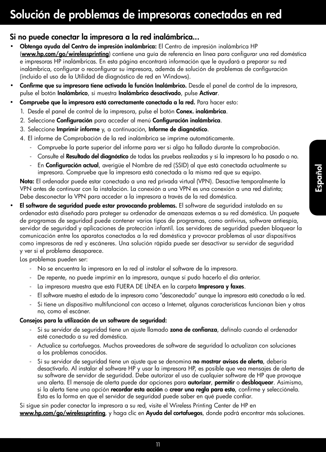 HP 3511 Solución de problemas de impresoras conectadas en red, Si no puede conectar la impresora a la red inalámbrica 