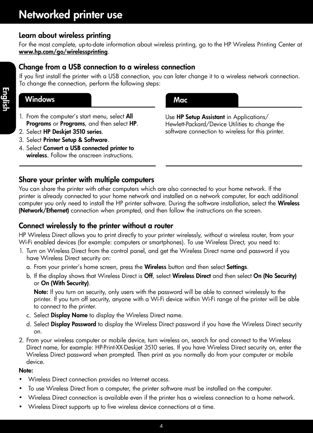 HP 3512, 3511 manual Networked printer use, Share your printer with multiple computers 