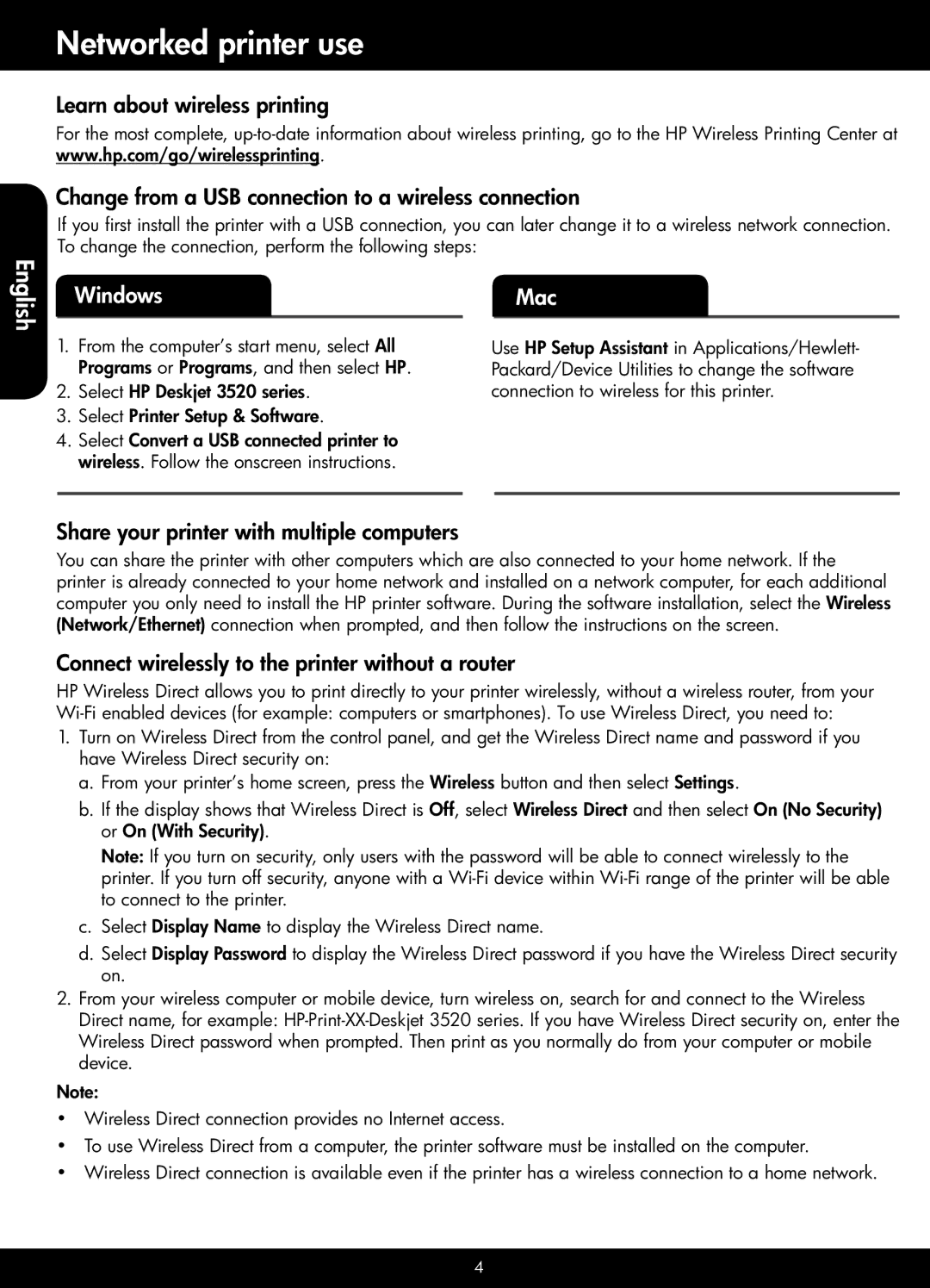 HP 3521, 3526, 3522, 3520 manual Networked printer use, Share your printer with multiple computers 