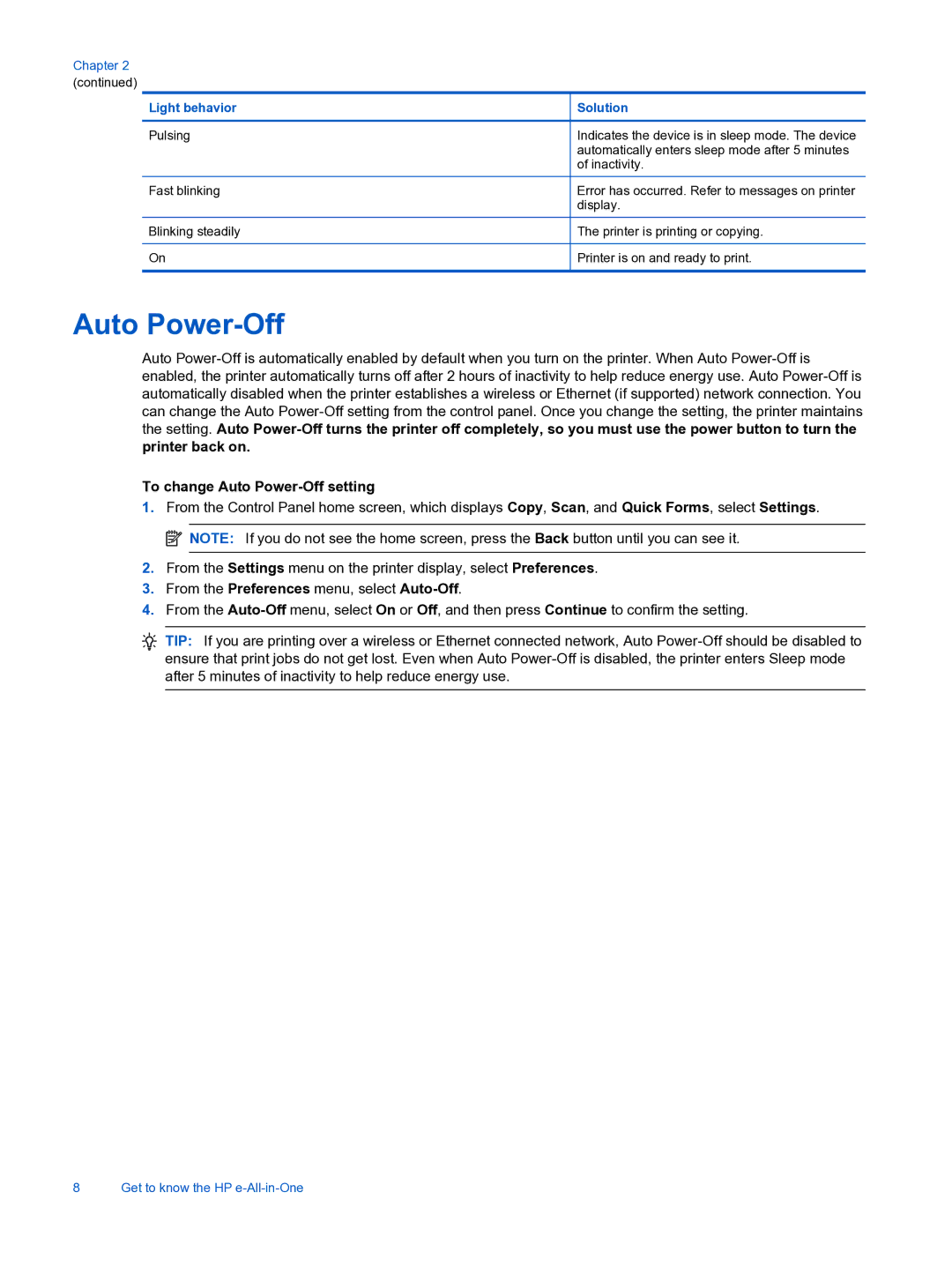 HP 3526, 3522 manual To change Auto Power-Off setting 