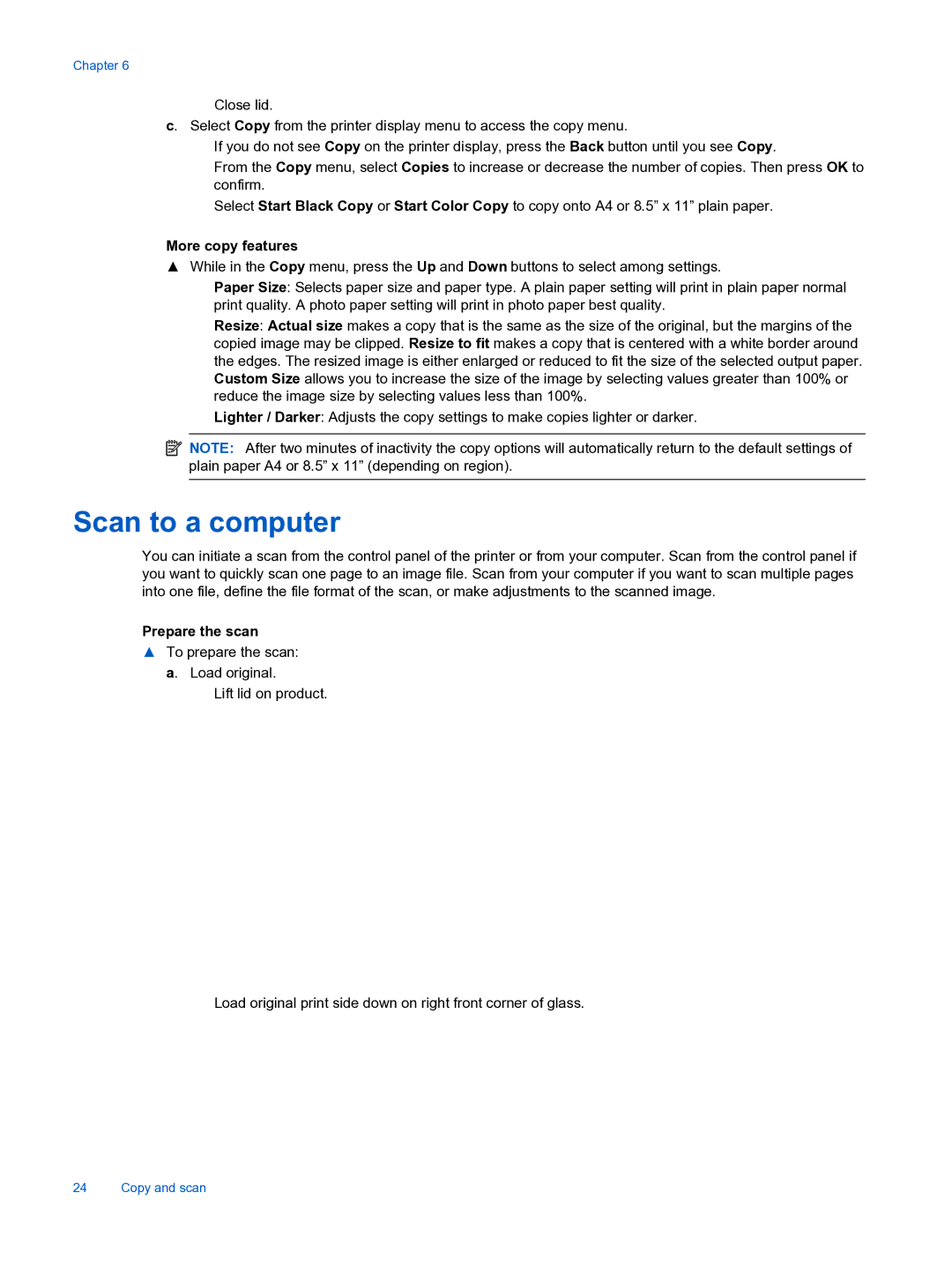 HP 3526, 3522 manual Scan to a computer, More copy features, Prepare the scan 