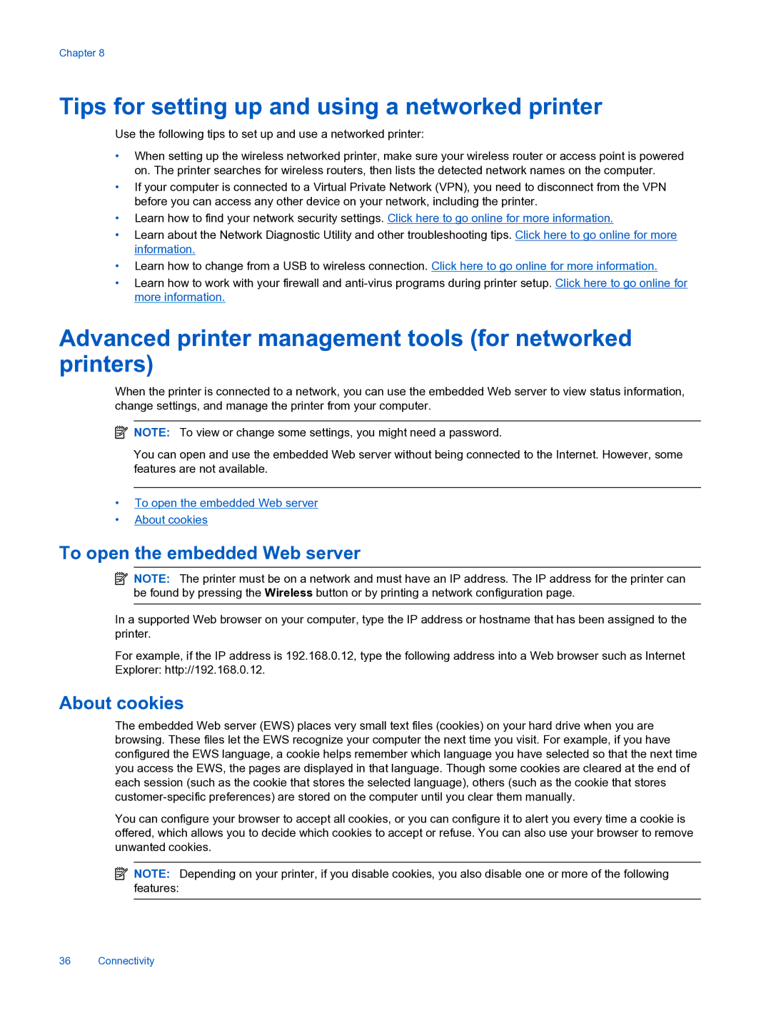 HP 3526, 3522 Tips for setting up and using a networked printer, Advanced printer management tools for networked printers 