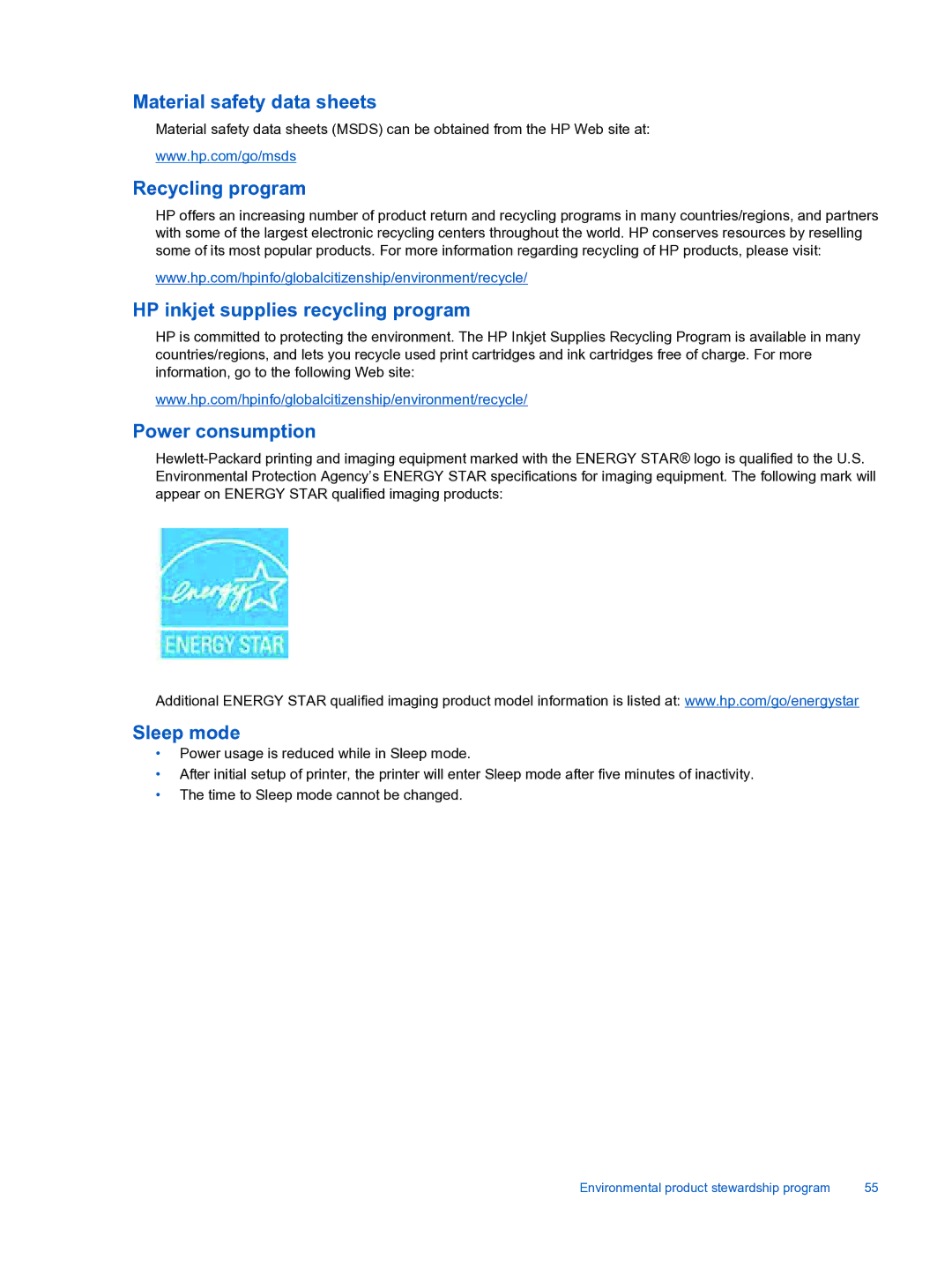 HP 3522, 3526 manual Material safety data sheets 