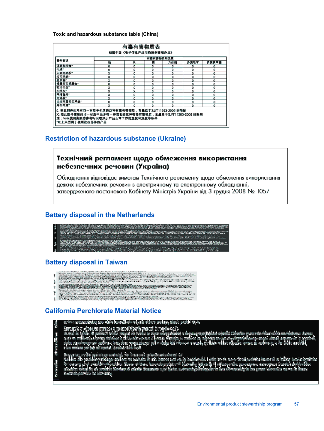 HP 3522, 3526 manual Toxic and hazardous substance table China 