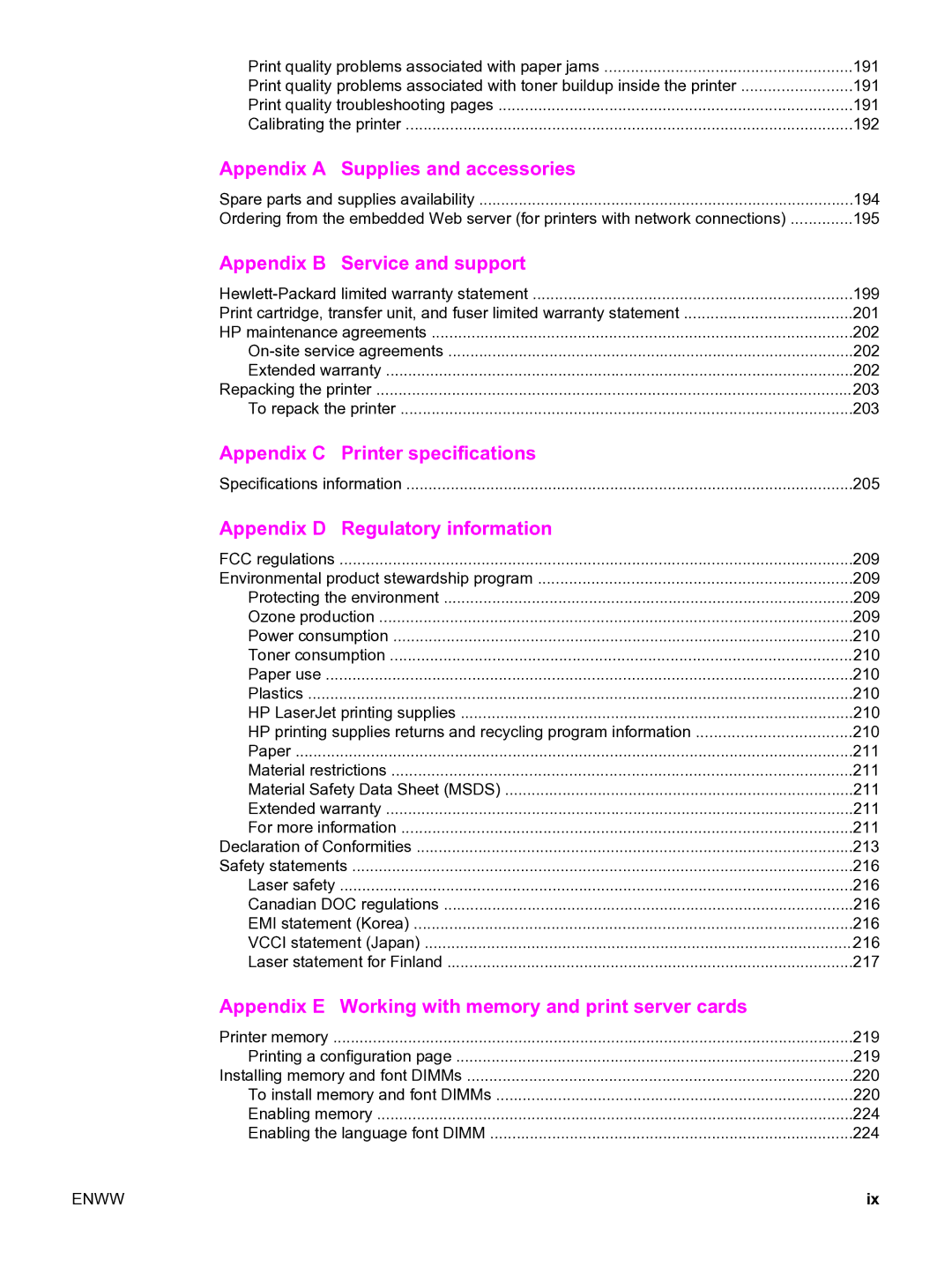 HP 3550 manual Appendix C Printer specifications 