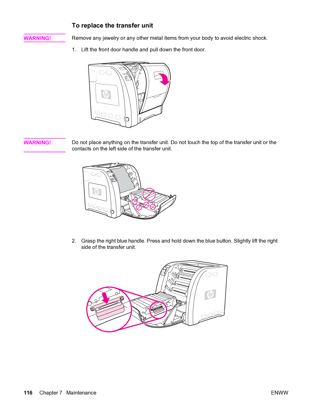 HP 3550 manual To replace the transfer unit 