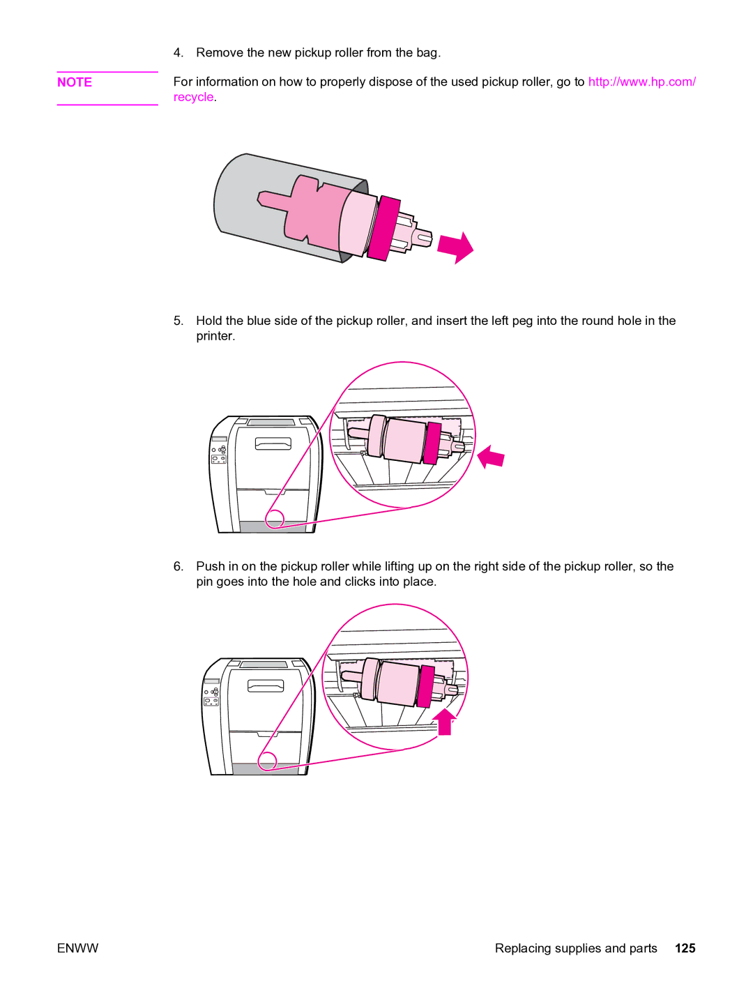 HP 3550 manual Remove the new pickup roller from the bag 