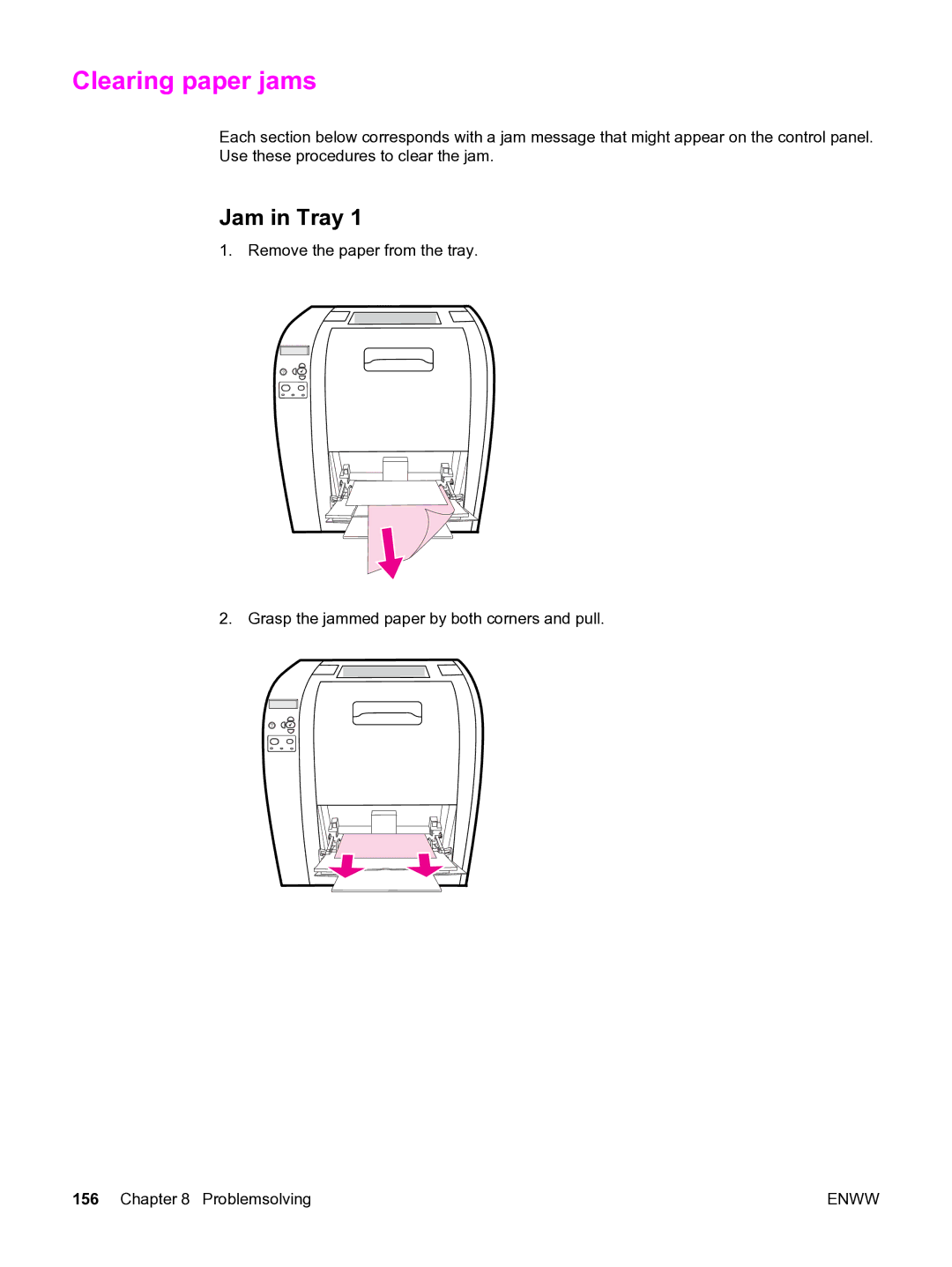 HP 3550 manual Clearing paper jams, Jam in Tray 