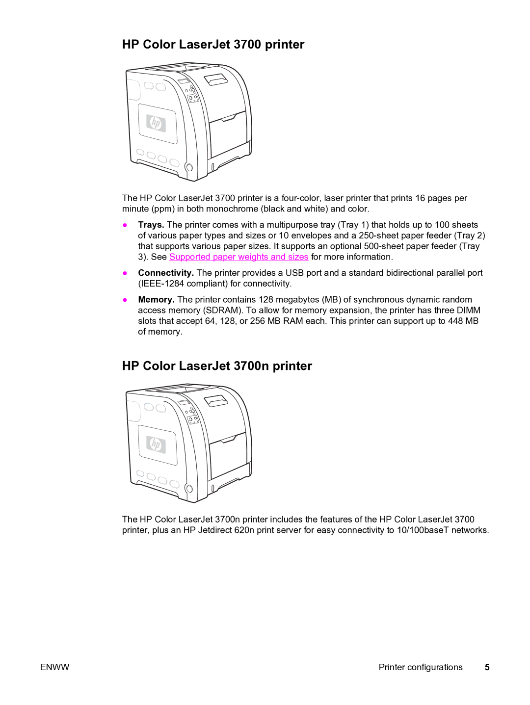 HP 3550 manual HP Color LaserJet 3700 printer, HP Color LaserJet 3700n printer 