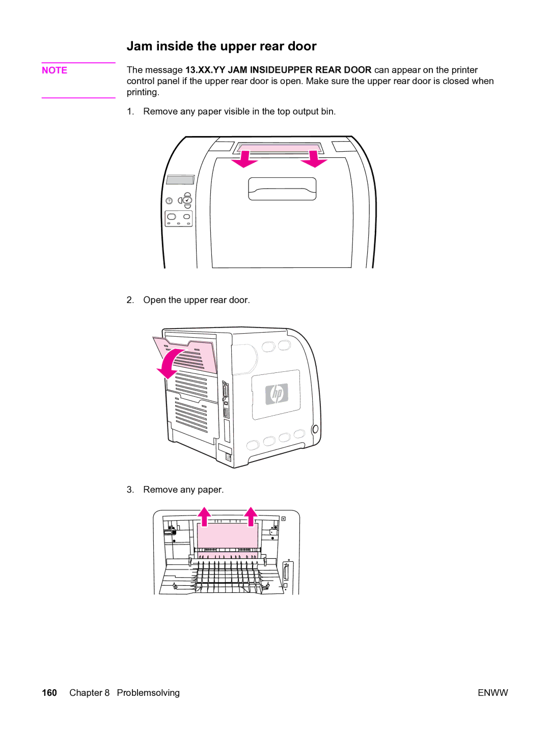 HP 3550 manual Jam inside the upper rear door 