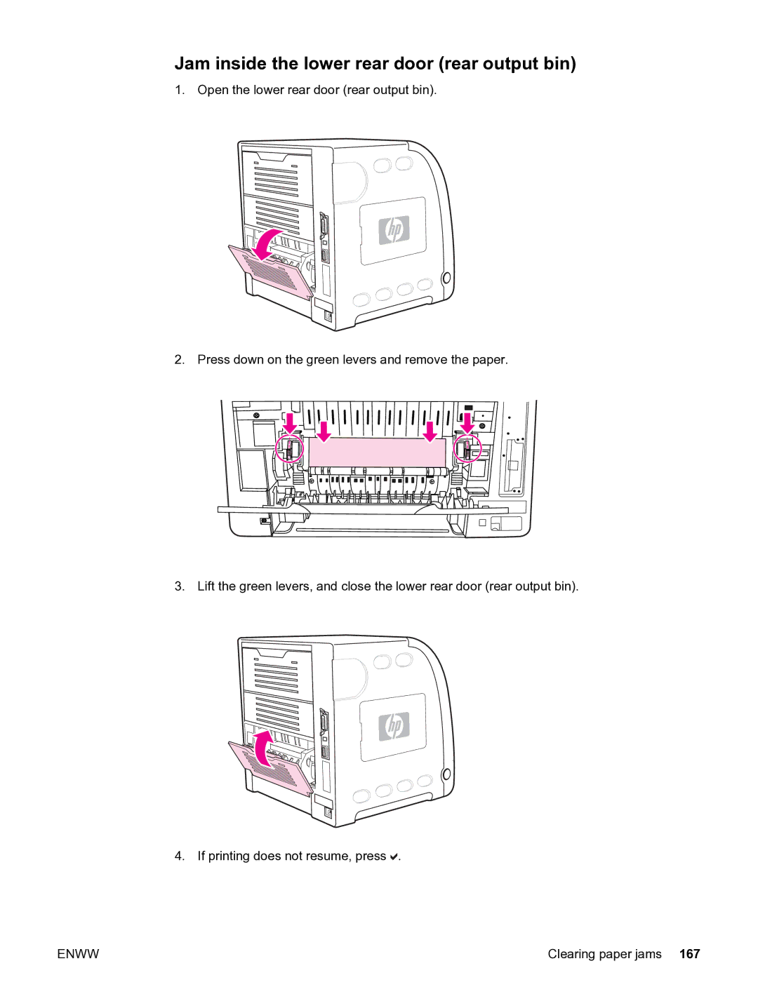 HP 3550 manual Jam inside the lower rear door rear output bin 