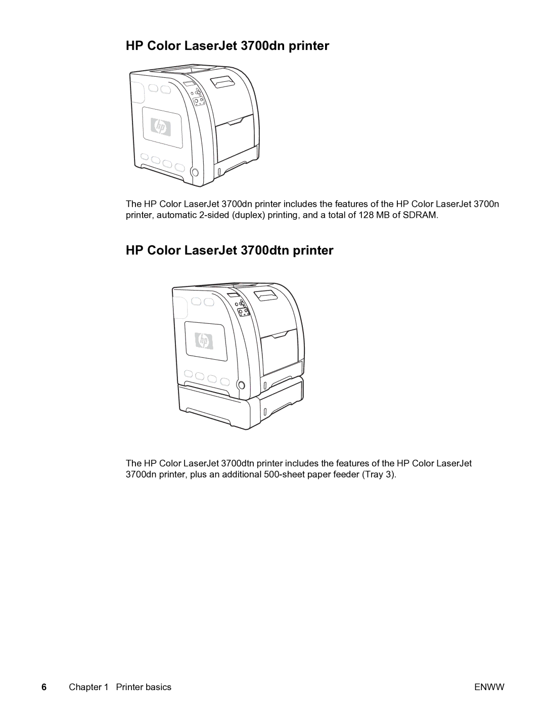 HP 3550 manual HP Color LaserJet 3700dn printer, HP Color LaserJet 3700dtn printer 