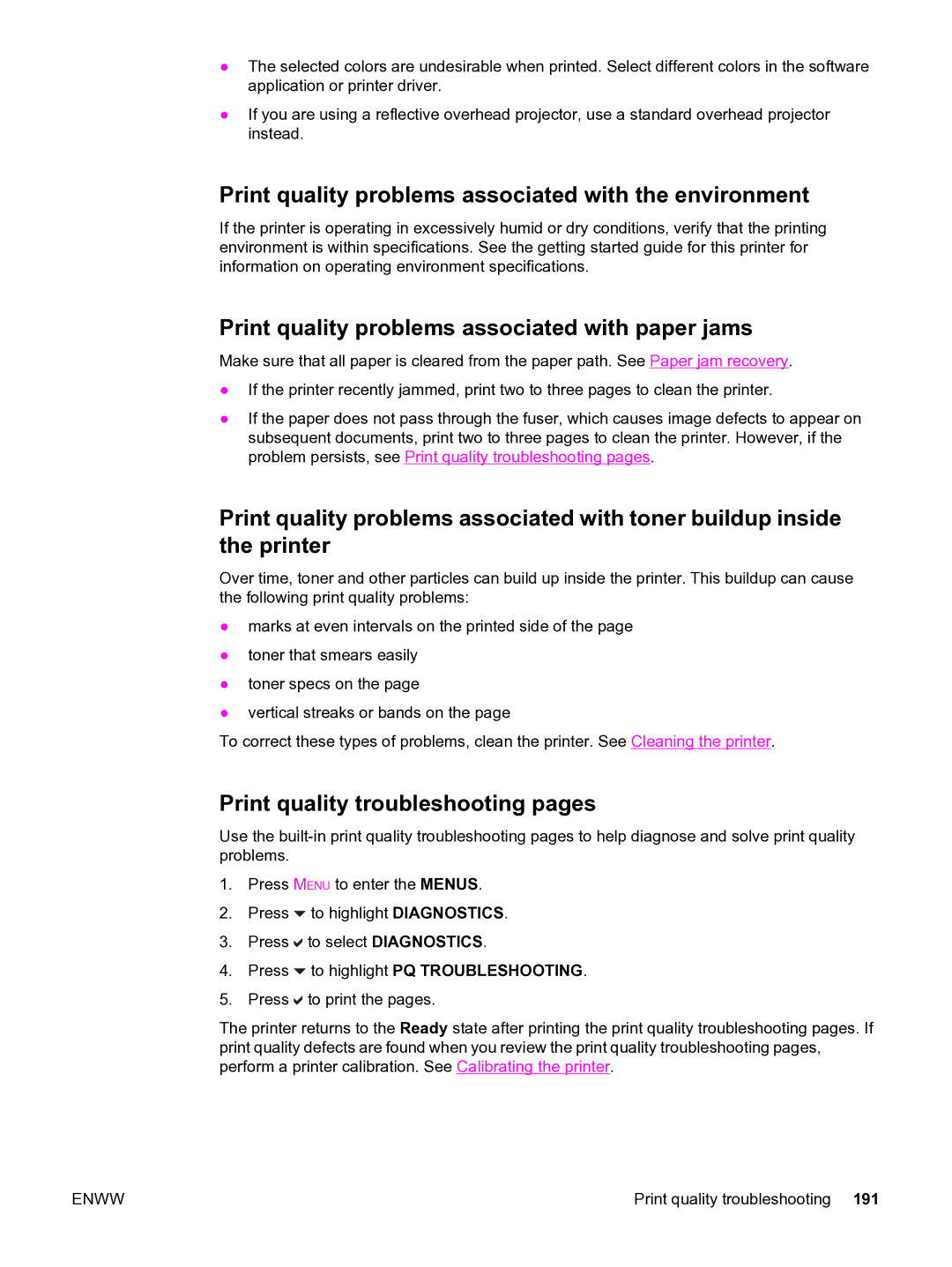 HP 3550 manual Print quality problems associated with the environment, Print quality problems associated with paper jams 