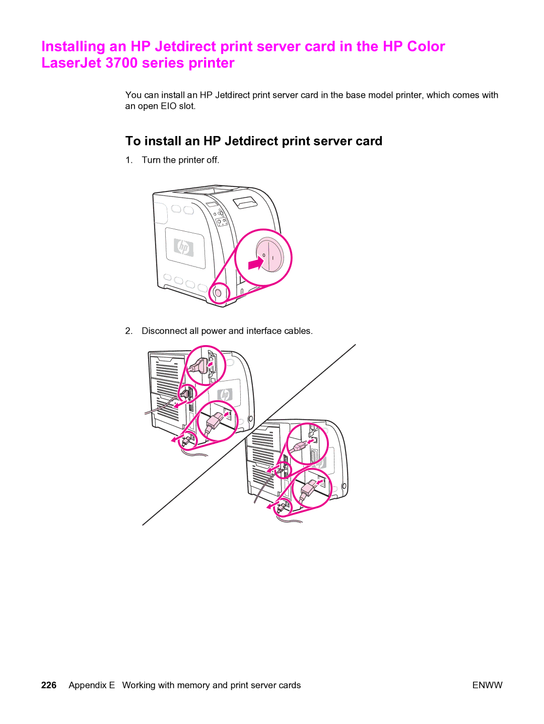 HP 3550 manual To install an HP Jetdirect print server card 