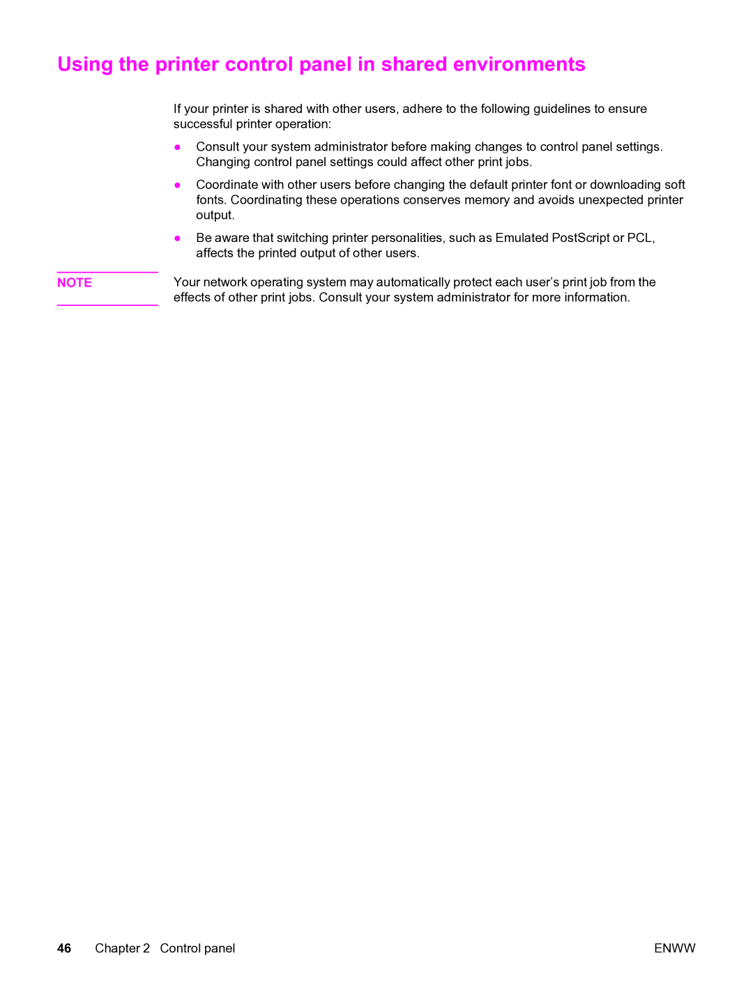 HP 3550 manual Using the printer control panel in shared environments 