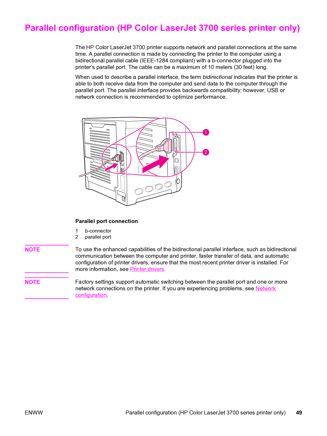 HP 3550 manual Parallel port connection 