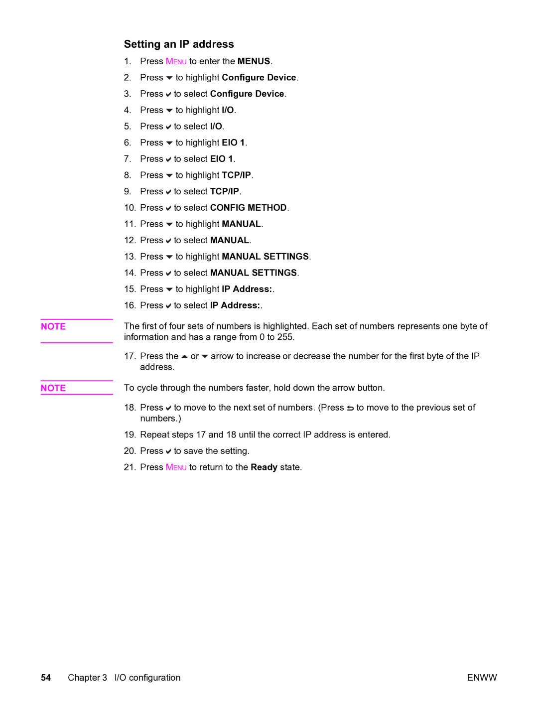 HP 3550 manual Setting an IP address 