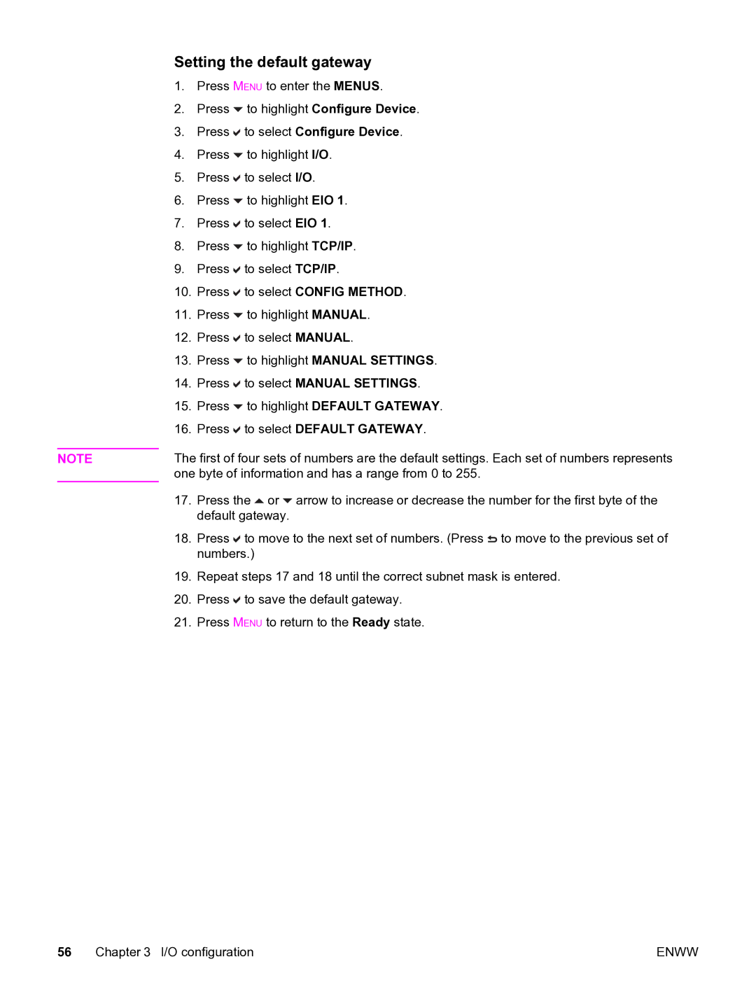 HP 3550 manual Setting the default gateway 