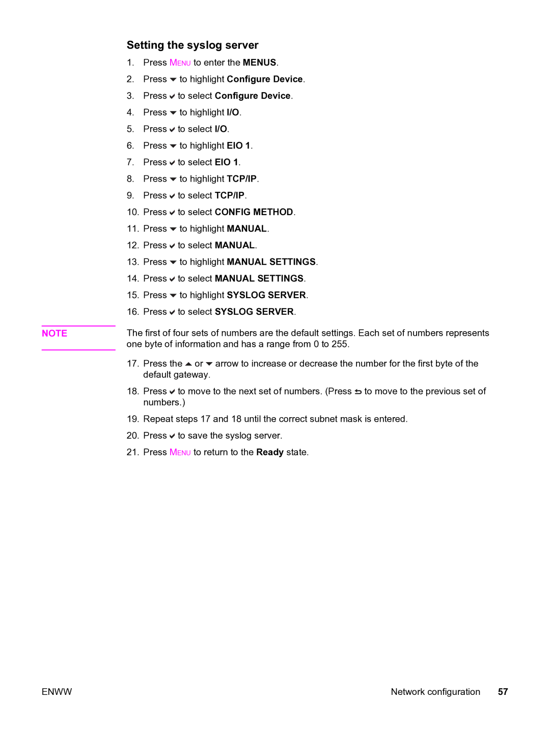 HP 3550 manual Setting the syslog server 