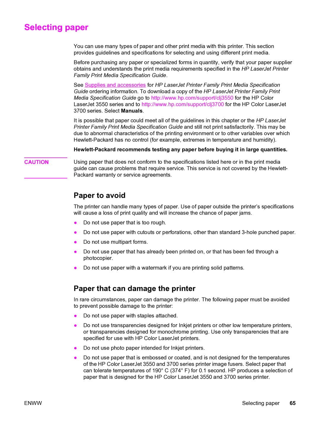 HP 3550 manual Selecting paper, Paper to avoid, Paper that can damage the printer 