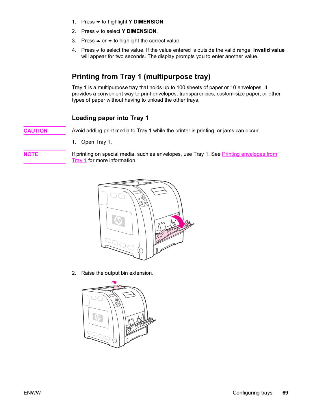 HP 3550 manual Printing from Tray 1 multipurpose tray, Loading paper into Tray 