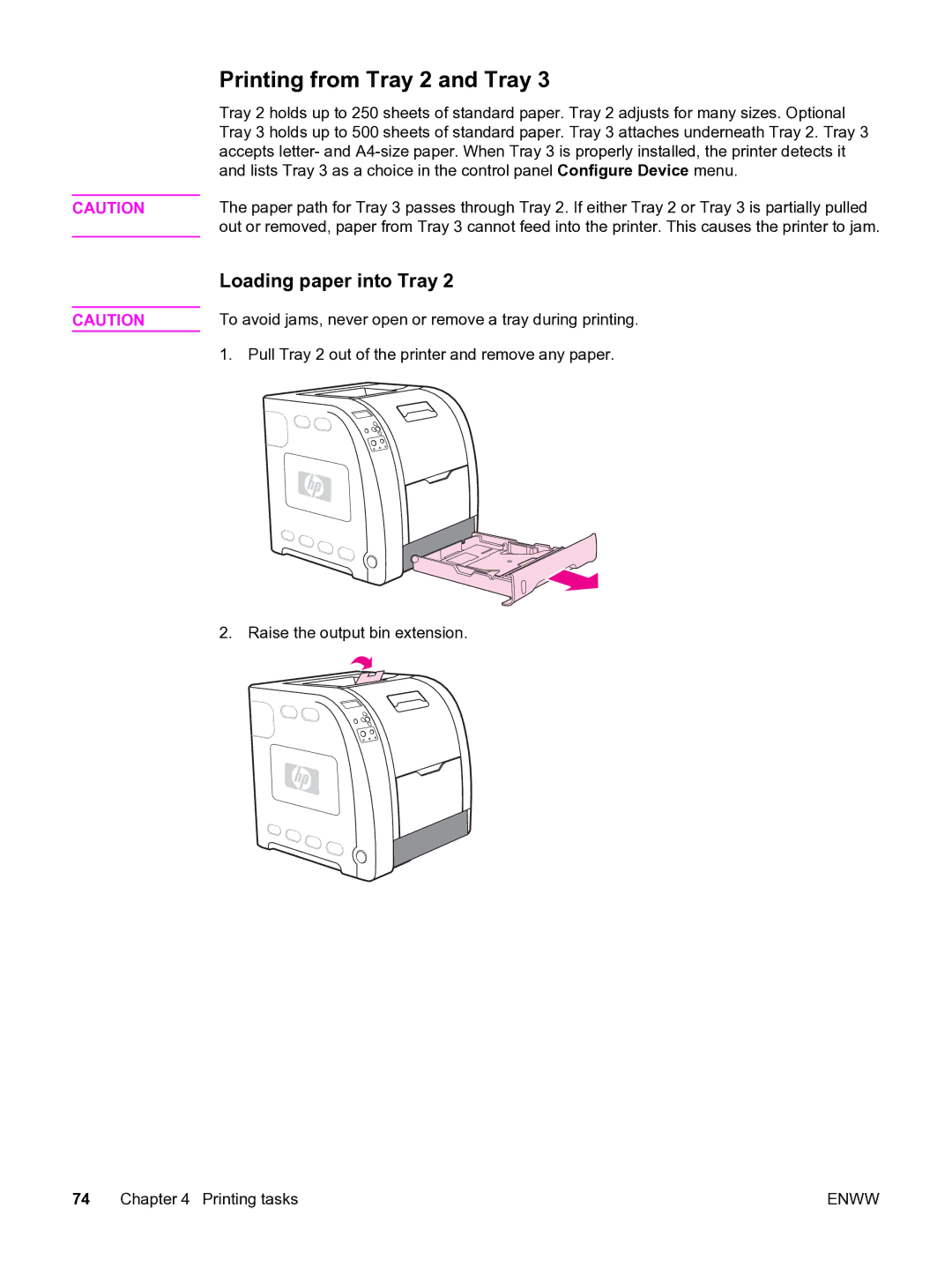 HP 3550 manual Printing from Tray 2 and Tray, Loading paper into Tray 