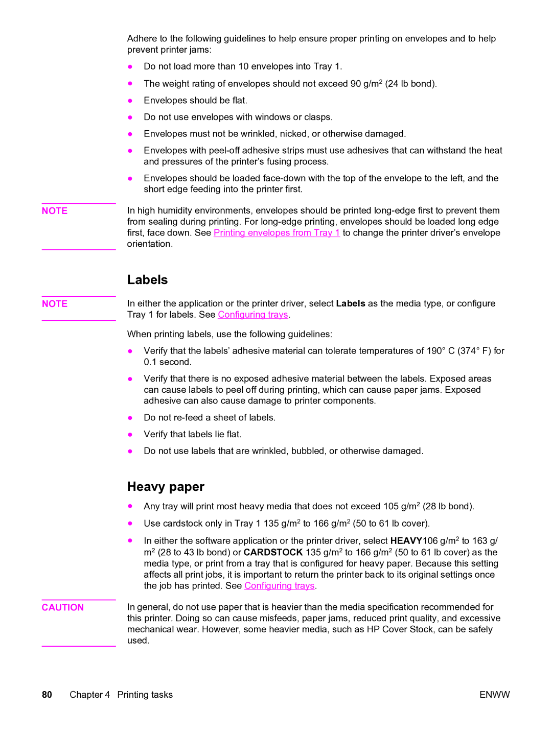 HP 3550 manual Labels, Heavy paper 