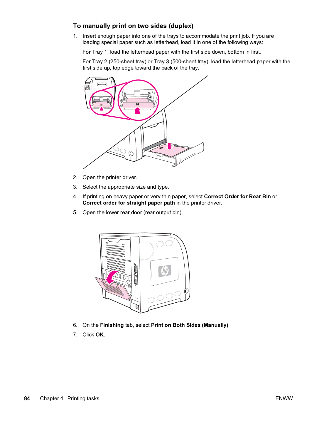 HP 3550 To manually print on two sides duplex, On the Finishing tab, select Print on Both Sides Manually 