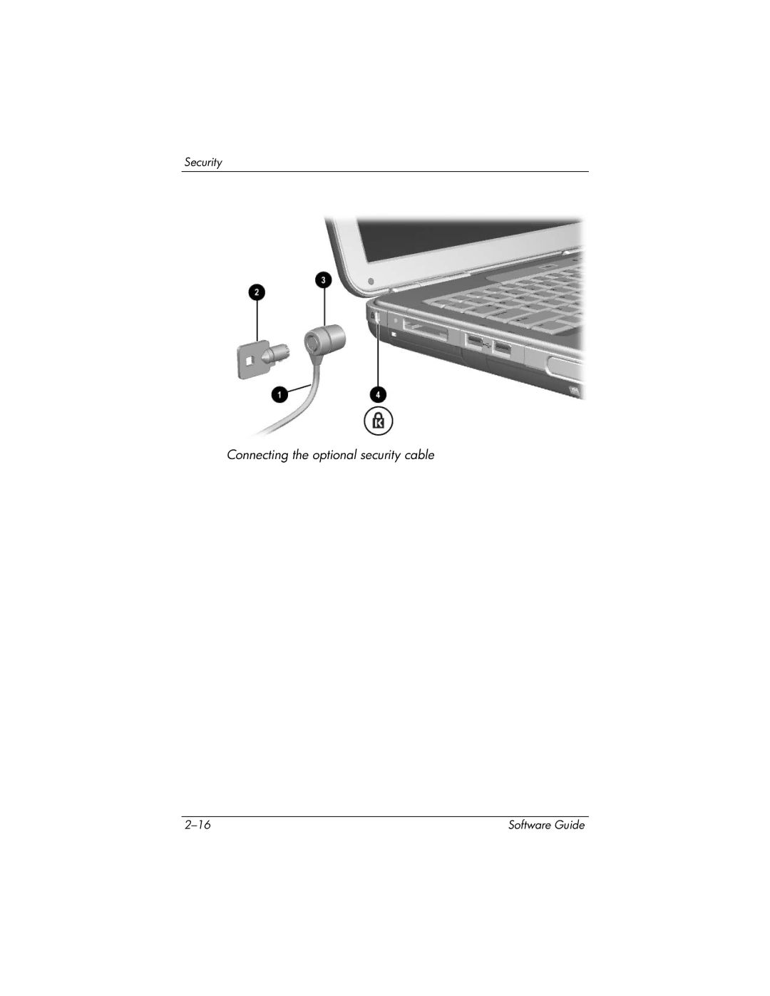 HP 355385-001 manual Connecting the optional security cable 