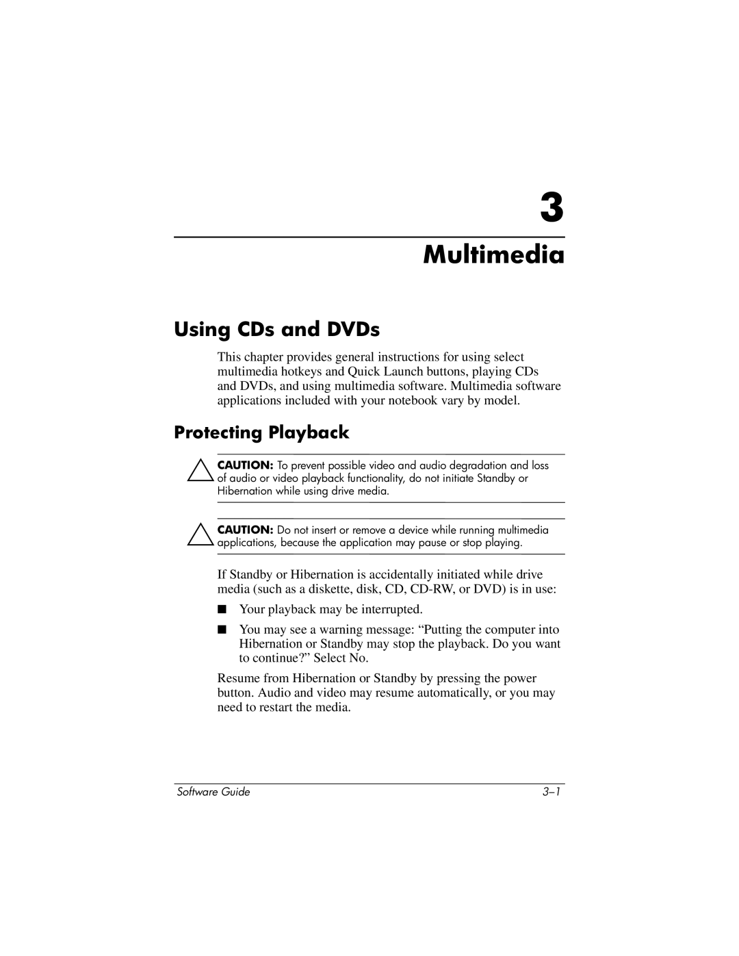 HP 355385-001 manual Using CDs and DVDs, Protecting Playback 